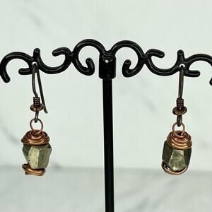 Beaded Wire Wrapped Dangle Earrings Pierced Pair